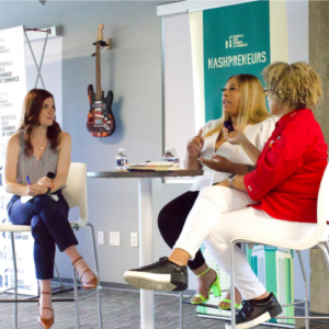 Anna-Vija McClain speaks with two other women at Nashpreneurs, a marketing event.