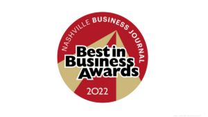 Nashville business journal - best in business awards 2022 logo with a red and gold color scheme.