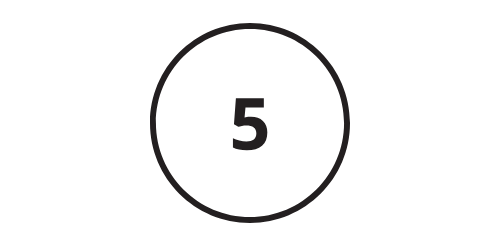 A minimalist black backdrop featuring a large, bold numeral 5 centered within a circle on a plain background.