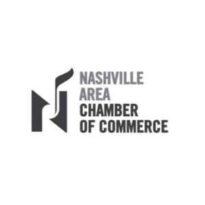 The image displays the logo of the nashville area chamber of commerce, featuring stylized lettering and a monochromatic color scheme.
