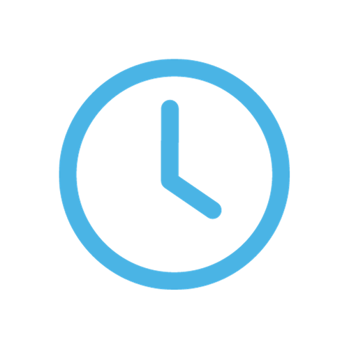 A minimalist clock icon with a light blue outline featuring a simple clock face with the hour hand pointing at 9 and the minute hand at 12, indicating a time of 9 o'clock.